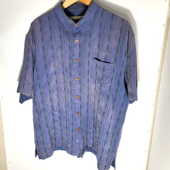 Tommy Bahama Mens Silk Plum w/Stripes Short Sleeve Button Up XL - Picture 1 of 7